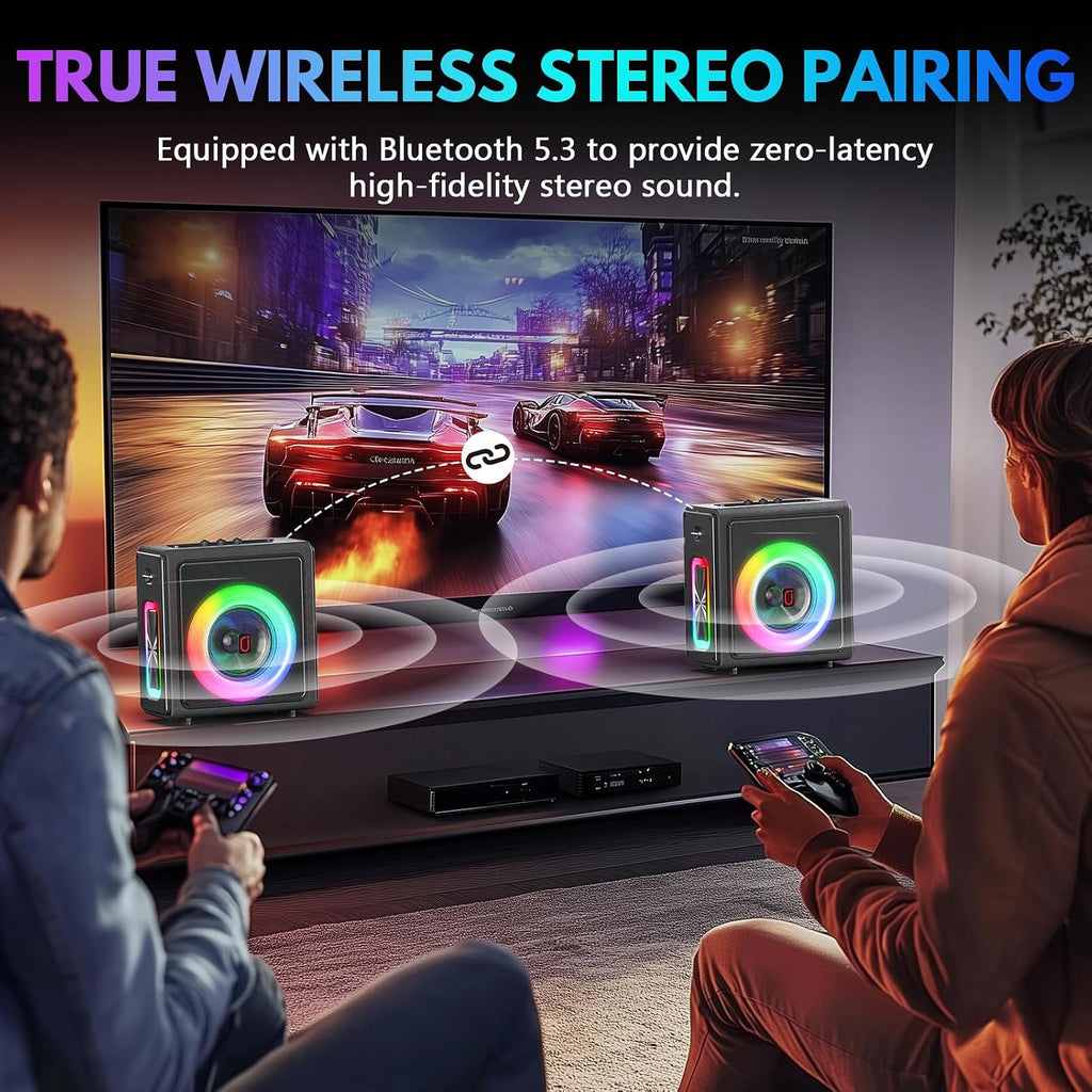 Karaoke Machine for Adults with 2 Wireless Microphones, 200W PA System | Pitch Correction, Bluetooth 5.3, Retro Leather Design, 24H Playtime, TV Connection, TWS Stereo and Live Performance Support - Flex Gamingproduct_type
