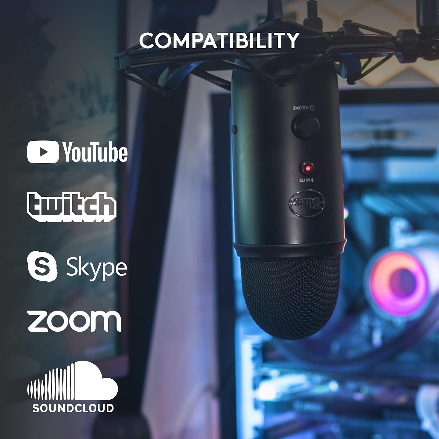 Logitech Creators Blue Yeti USB Microphone for PC, Mac, Gaming, Recording, Streaming, Podcasting, Studio and Computer Condenser Mic with Blue VO!CE effects, 4 Pickup Patterns, Plug and Play - Blackout | VO!CE effects, 4 pickup patterns, plug-and-play oper - Flex Gamingproduct_type