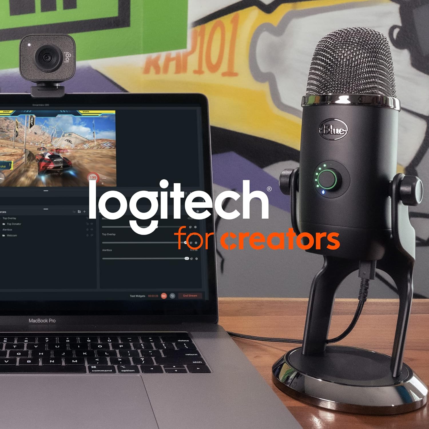 Logitech Creators Blue Yeti USB Microphone for PC, Mac, Gaming, Recording, Streaming, Podcasting, Studio and Computer Condenser Mic with Blue VO!CE effects, 4 Pickup Patterns, Plug and Play - Blackout | VO!CE effects, 4 pickup patterns, plug-and-play oper - Flex Gamingproduct_type