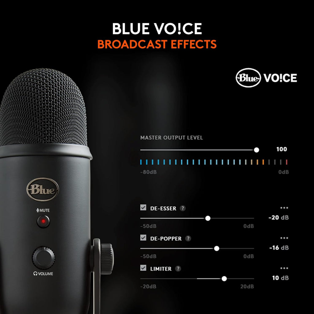 Logitech Creators Blue Yeti USB Microphone for PC, Mac, Gaming, Recording, Streaming, Podcasting, Studio and Computer Condenser Mic with Blue VO!CE effects, 4 Pickup Patterns, Plug and Play - Blackout | VO!CE effects, 4 pickup patterns, plug-and-play oper - Flex Gamingproduct_type