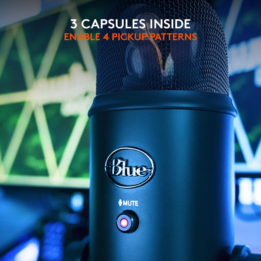 Logitech Creators Blue Yeti USB Microphone for PC, Mac, Gaming, Recording, Streaming, Podcasting, Studio and Computer Condenser Mic with Blue VO!CE effects, 4 Pickup Patterns, Plug and Play - Blackout | VO!CE effects, 4 pickup patterns, plug-and-play oper - Flex Gamingproduct_type
