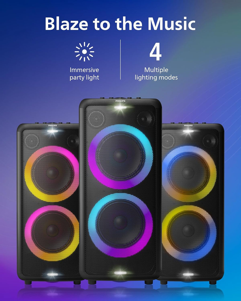 Philips X5206 Bluetooth Party Speaker - 14 Hours Play Time, Deep Bass, Party Lights, Karaoke Effects, Mic & Guitar Input, 80W Max Power, Black - Flex Gamingproduct_type