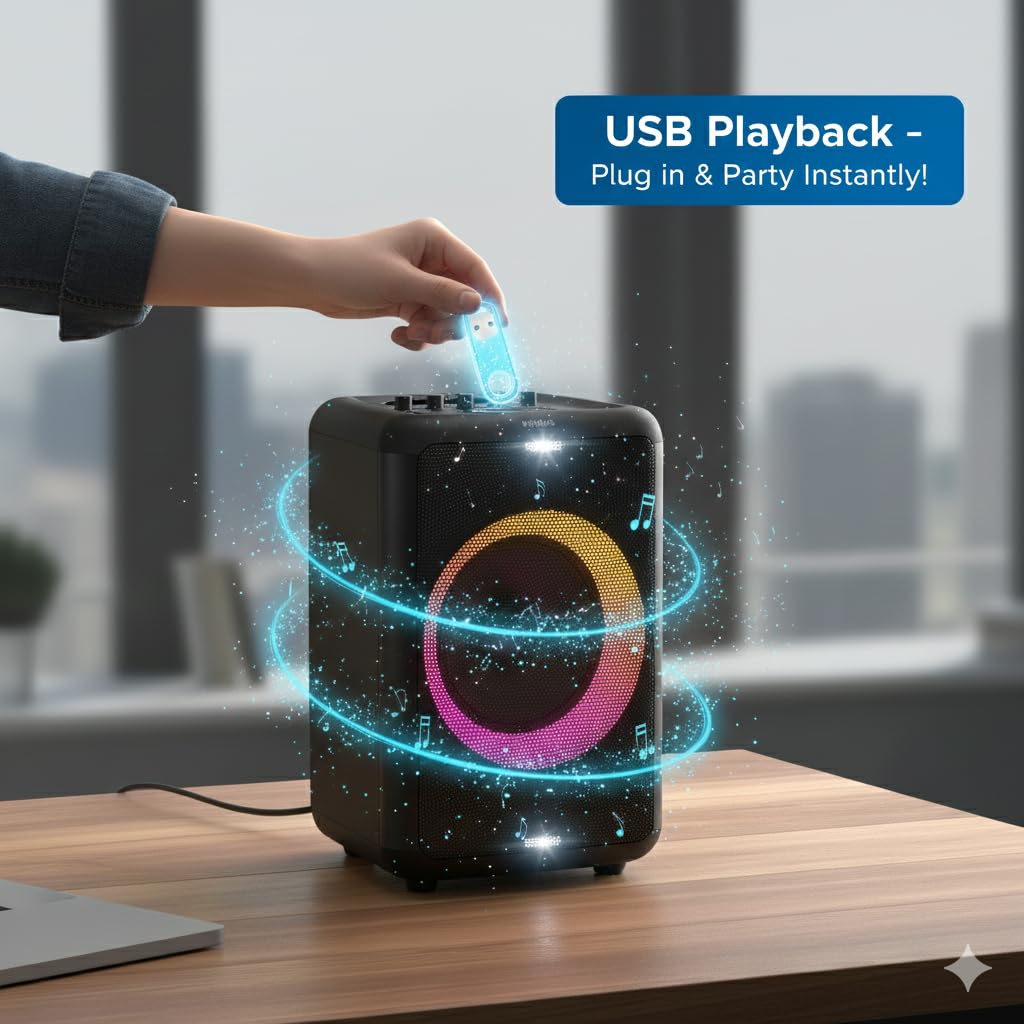 Philips X5206 Bluetooth Party Speaker - 14 Hours Play Time, Deep Bass, Party Lights, Karaoke Effects, Mic & Guitar Input, 80W Max Power, Black - Flex Gamingproduct_type